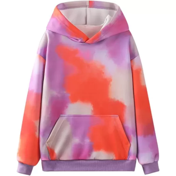 WELAKEN Girls and Toddlers Pullover Printed Hoodie Sweatshirt with Kangaroo PocketTiedye Purple