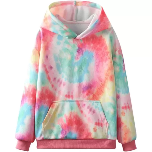 WELAKEN Girls and Toddlers Pullover Printed Hoodie Sweatshirt with Kangaroo PocketTiedye a