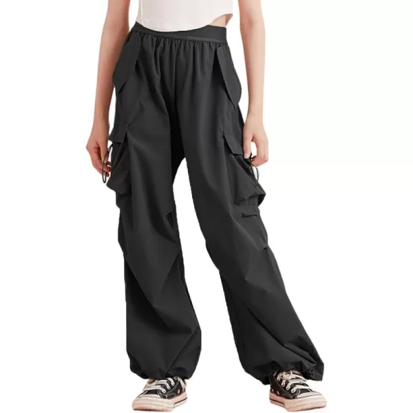 WELAKEN Lightweight Baggy Cargo Pants for Girls Toddler ampamp Kids WaterResistant Utility Parachute Pants with PocketsBlack