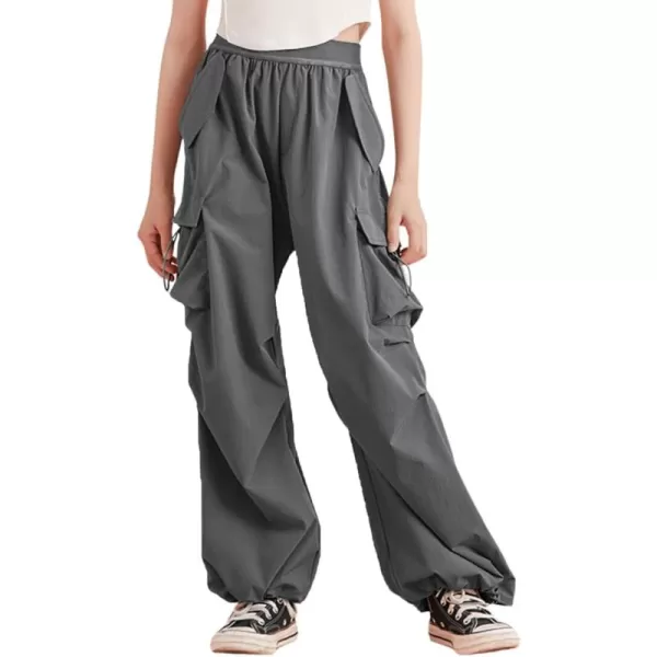 WELAKEN Lightweight Baggy Cargo Pants for Girls Toddler ampamp Kids WaterResistant Utility Parachute Pants with PocketsGrey