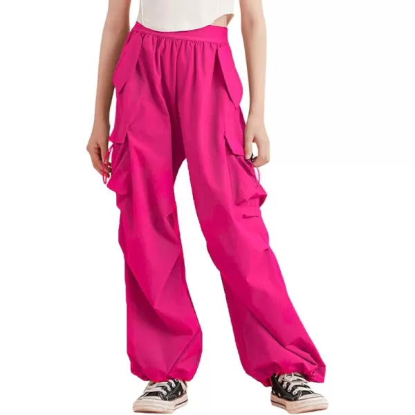 WELAKEN Lightweight Baggy Cargo Pants for Girls Toddler ampamp Kids WaterResistant Utility Parachute Pants with PocketsHot Pink