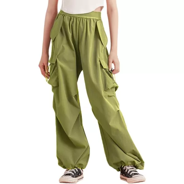 WELAKEN Lightweight Baggy Cargo Pants for Girls Toddler ampamp Kids WaterResistant Utility Parachute Pants with PocketsOlive Green