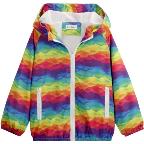 WELAKEN Lightweight Jacket for Girls Kids ampamp Toddler II Girls Print WaterResistant JacketRainbow Clouds