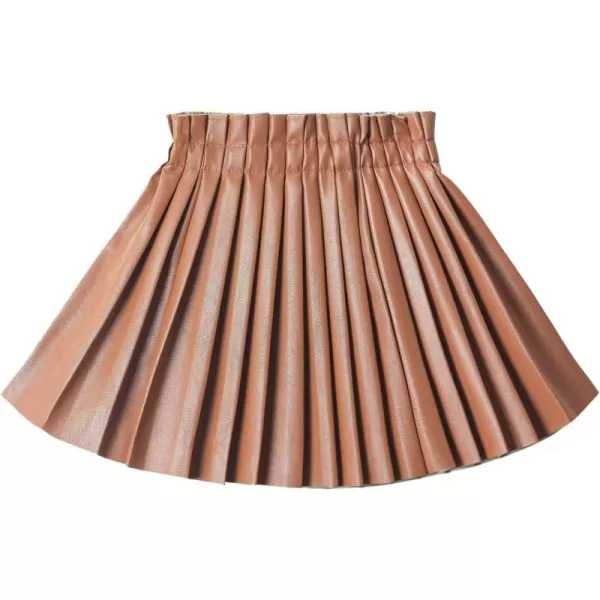 WELAKEN Pu Leather Skirts for Girls Kids ampamp Teen ampamp Toddler ampamp Women Faux Leather Pleated SkirtsBrown