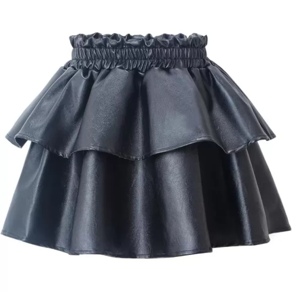 WELAKEN Pu Leather Skirts for Girls Kids ampamp Teen ampamp Toddler ampamp Women Faux Leather Pleated SkirtsDblack layerd