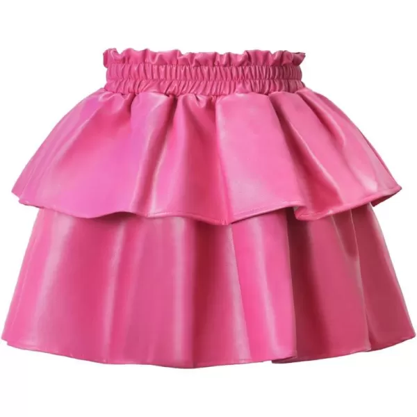 WELAKEN Pu Leather Skirts for Girls Kids ampamp Teen ampamp Toddler ampamp Women Faux Leather Pleated SkirtsDhot Pink layerd