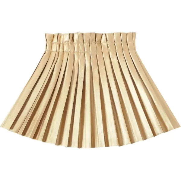 WELAKEN Pu Leather Skirts for Girls Kids ampamp Teen ampamp Toddler ampamp Women Faux Leather Pleated SkirtsGold