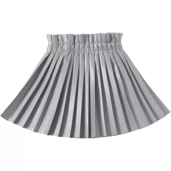 WELAKEN Pu Leather Skirts for Girls Kids ampamp Teen ampamp Toddler ampamp Women Faux Leather Pleated SkirtsGrey