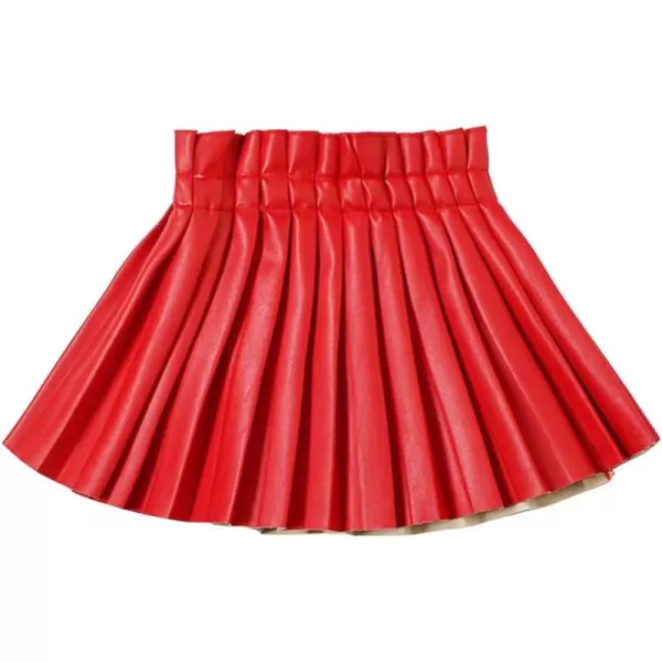 WELAKEN Pu Leather Skirts for Girls Kids ampamp Teen ampamp Toddler ampamp Women Faux Leather Pleated SkirtsRed