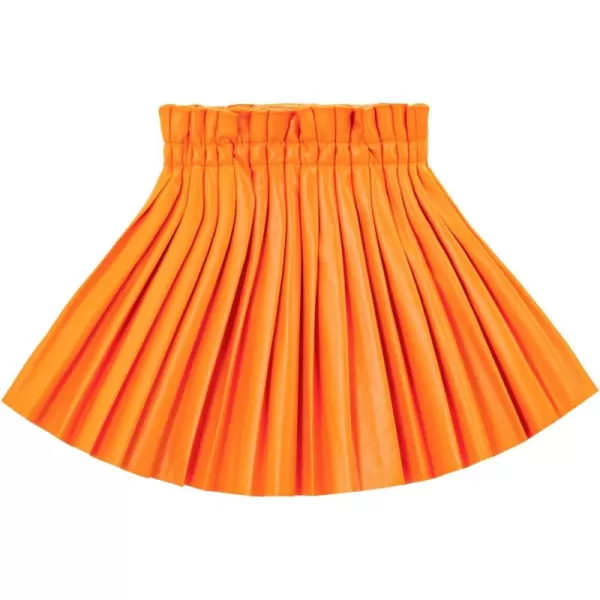 WELAKEN Pu Leather Skirts for Girls Kids ampamp Teen ampamp Toddler ampamp Women Faux Leather Pleated SkirtsTangelo