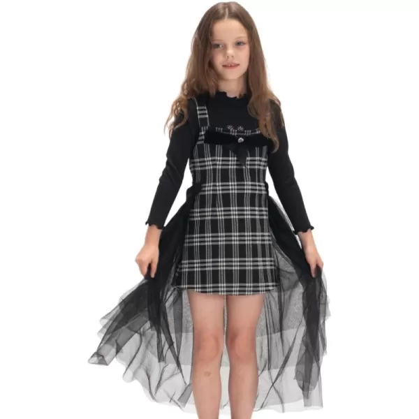 WELAKEN Puffy Sleeve Bowknot Dress for Girls Toddler ampamp Kids II Little Girls Spaghetti Strap Party DressesBlack plaid