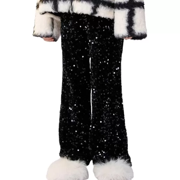WELAKEN Sequin Casual Pants for Girls with Lining Kids ampamp Little Girls Sparkling TrousersBlack