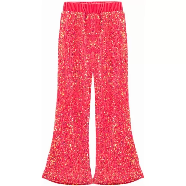 WELAKEN Sequin Casual Pants for Girls with Lining Kids ampamp Little Girls Sparkling TrousersCoral Pink