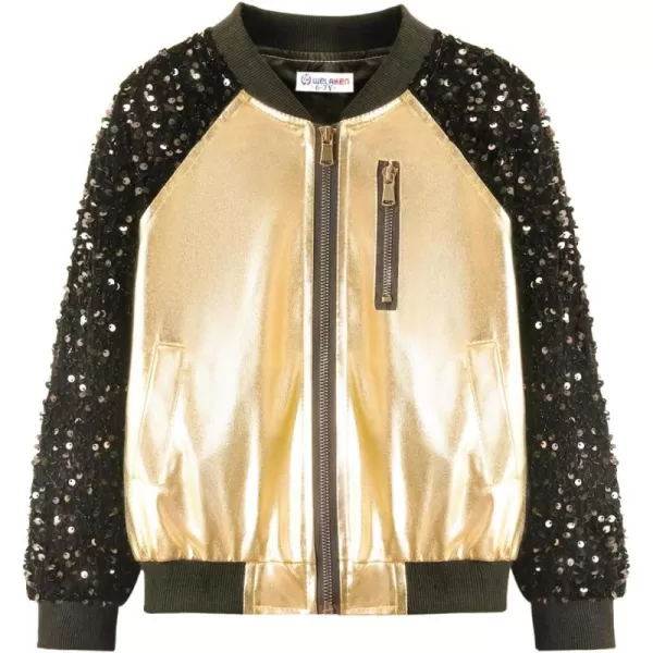 WELAKEN Sequin Jacket for Girls II Kid ampamp Toddler lightweight Flight Jacket Kids Bomber JacketBgold