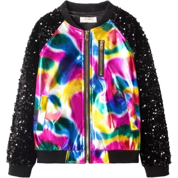 WELAKEN Sequin Jacket for Girls II Kid ampamp Toddler lightweight Flight Jacket Kids Bomber JacketBleopard