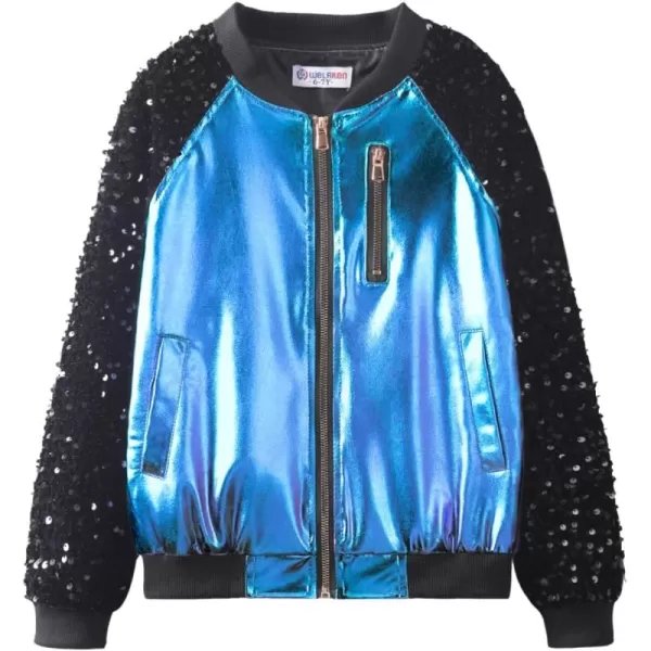 WELAKEN Sequin Jacket for Girls II Kid ampamp Toddler lightweight Flight Jacket Kids Bomber JacketBlue