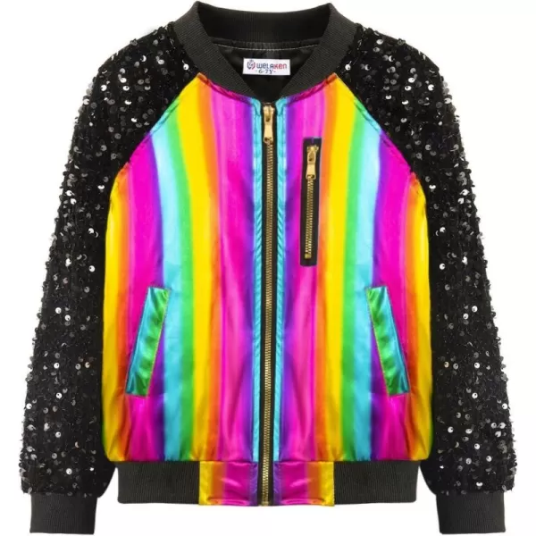 WELAKEN Sequin Jacket for Girls II Kid ampamp Toddler lightweight Flight Jacket Kids Bomber JacketBrainbow