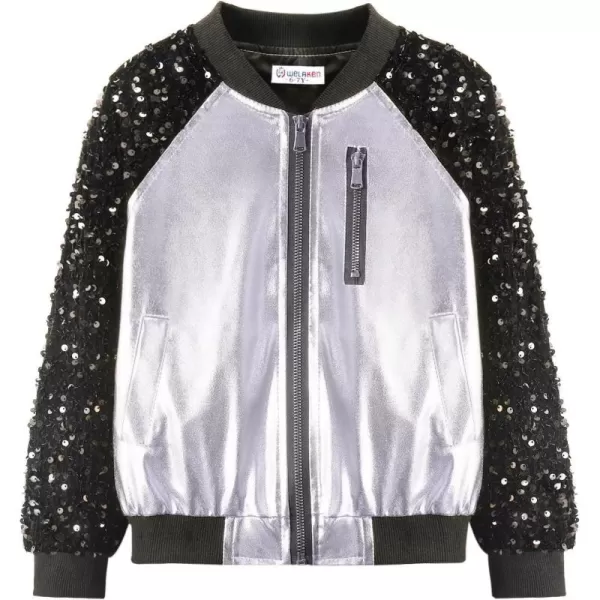 WELAKEN Sequin Jacket for Girls II Kid ampamp Toddler lightweight Flight Jacket Kids Bomber JacketBsilver