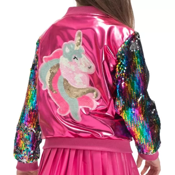 WELAKEN Sequin Jacket for Girls II Kid ampamp Toddler lightweight Flight Jacket Kids Bomber JacketFuchsia