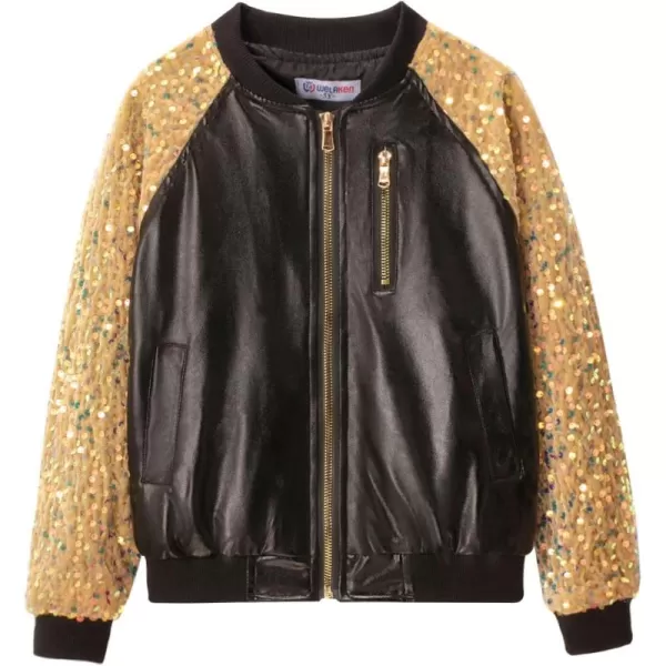 WELAKEN Sequin Jacket for Girls II Kid ampamp Toddler lightweight Flight Jacket Kids Bomber JacketGold black