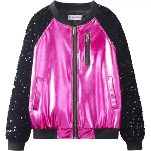 WELAKEN Sequin Jacket for Girls II Kid ampamp Toddler lightweight Flight Jacket Kids Bomber JacketHot Pink