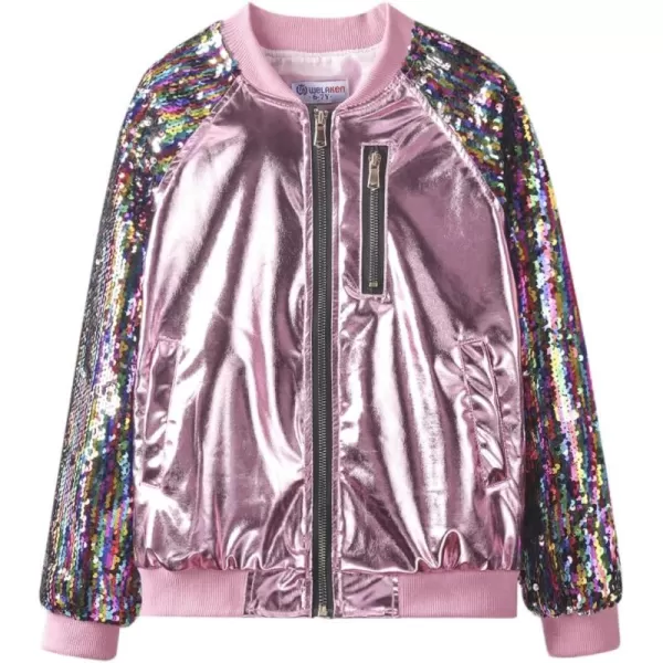 WELAKEN Sequin Jacket for Girls II Kid ampamp Toddler lightweight Flight Jacket Kids Bomber JacketPink
