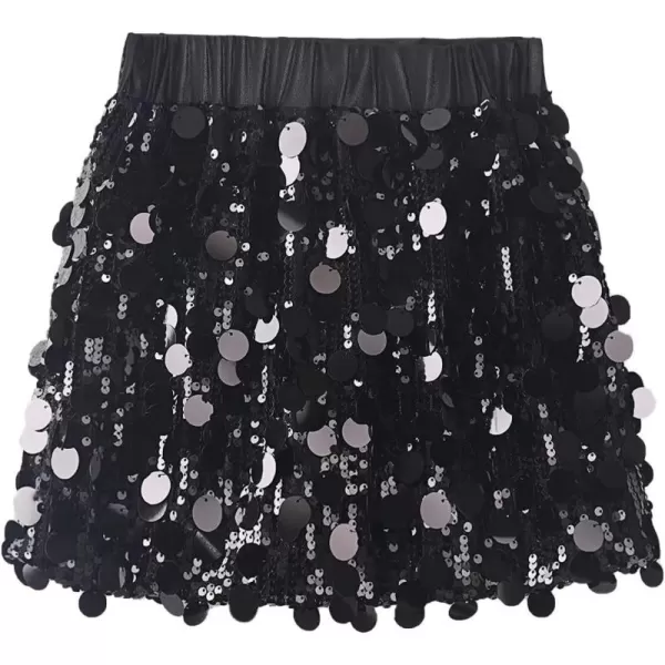 WELAKEN Sparkly Sequin Skirt for Girls Toddler ampamp Kids II Little Girls Elastic Waistband SkirtsAglitter black