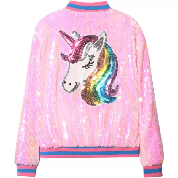 WELAKEN Unicorn Sequin Jacket for Girls Kids Toddler Sparkle Zipper Bomber Jacket with PocketsPink unicorn