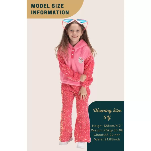 Girls ButtonDetail Fuzzy Sherpa Fleece Hoodie with Unicorn Patch ampamp Sequin Sleeves  Cozy ampamp Warm Kids PulloverHot Pink patchwork