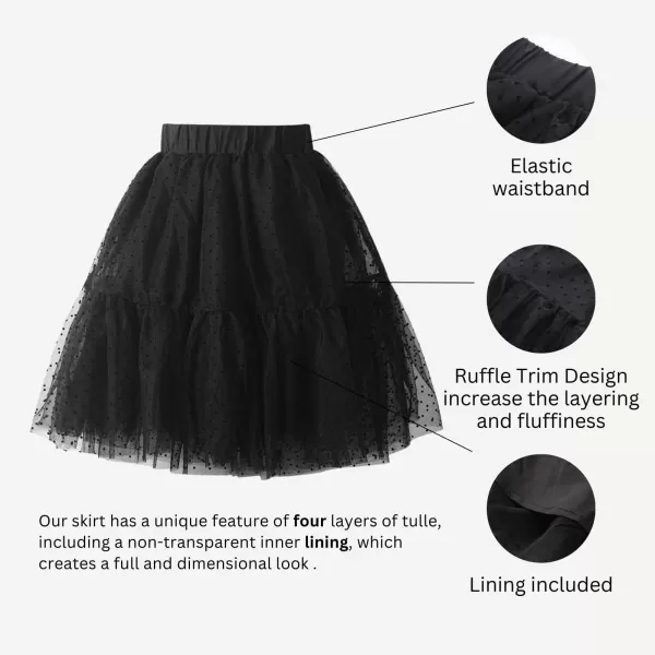 Girls Midi Skirts 5 Layered Tulle Tutu Skirt for Kids ampamp Teen ampamp ToddlerBlack