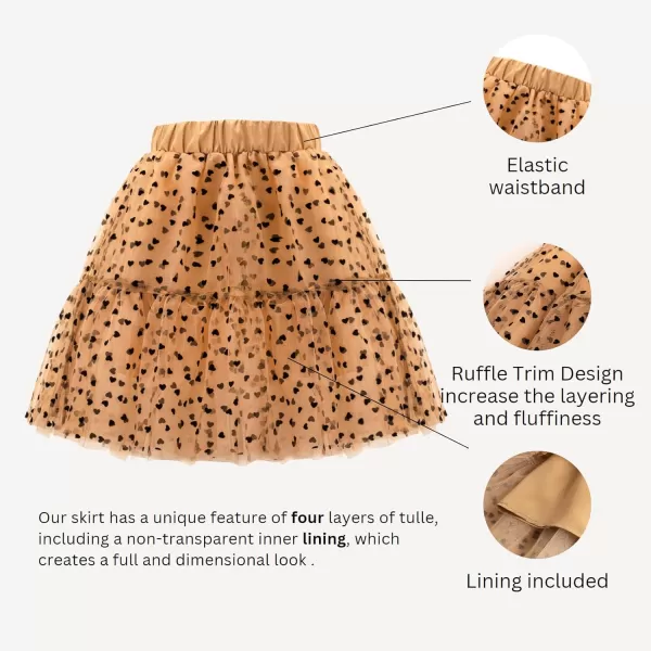 Girls Midi Skirts 5 Layered Tulle Tutu Skirt for Kids ampamp Teen ampamp ToddlerChampagne Color heart