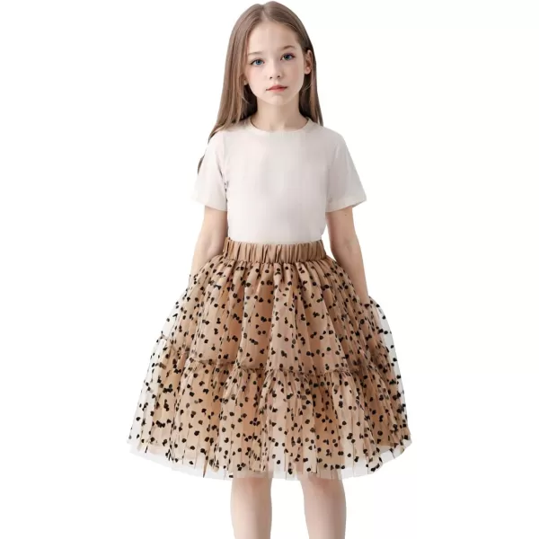 Girls Midi Skirts 5 Layered Tulle Tutu Skirt for Kids ampamp Teen ampamp ToddlerChampagne Color heart