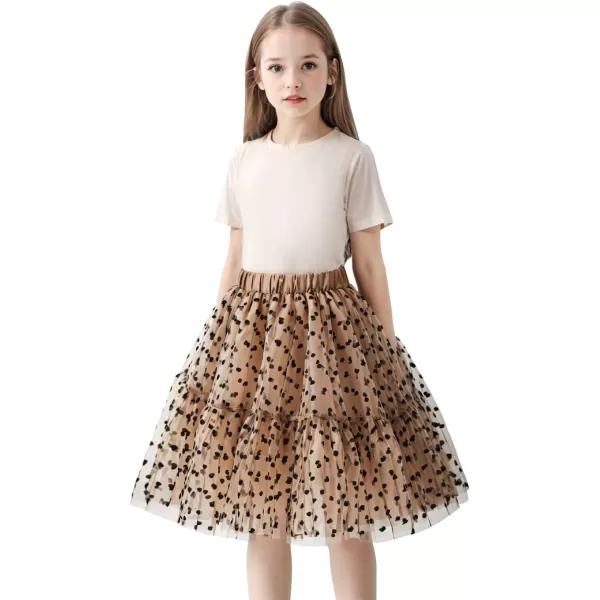 Girls Midi Skirts 5 Layered Tulle Tutu Skirt for Kids ampamp Teen ampamp ToddlerChampagne Color heart