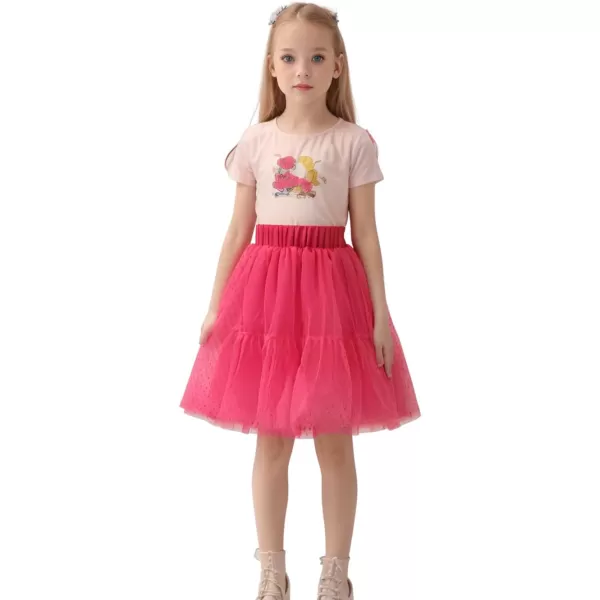 Girls Midi Skirts 5 Layered Tulle Tutu Skirt for Kids ampamp Teen ampamp ToddlerHot Pink dot