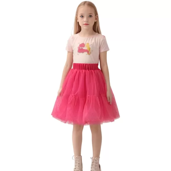 Girls Midi Skirts 5 Layered Tulle Tutu Skirt for Kids ampamp Teen ampamp ToddlerHot Pink dot