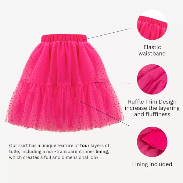 Girls Midi Skirts 5 Layered Tulle Tutu Skirt for Kids ampamp Teen ampamp ToddlerHot Pink dot