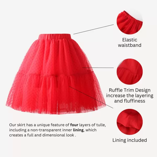 Girls Midi Skirts 5 Layered Tulle Tutu Skirt for Kids ampamp Teen ampamp ToddlerRed