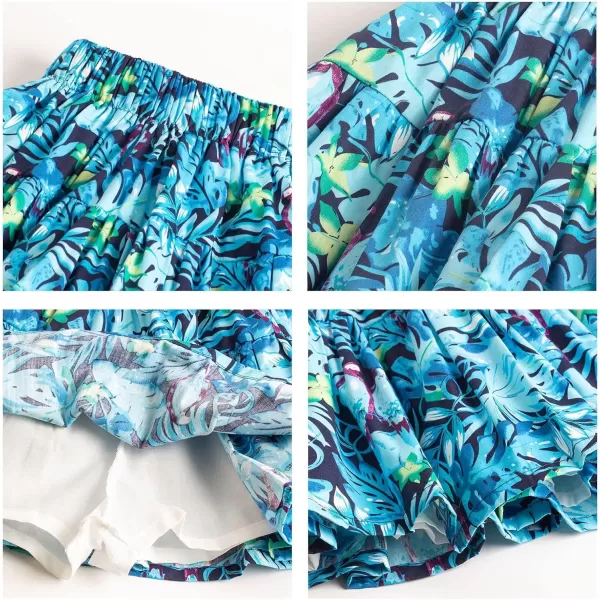Girls and Toddlers Skirts Floral ampamp Plaid Mini Skirt with Builtin ShortsBlue leaf