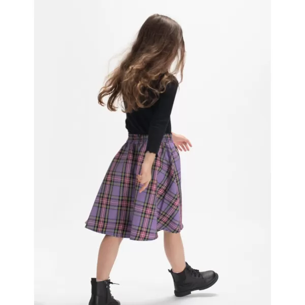 Girls and Toddlers Skirts Floral ampamp Plaid Mini Skirt with Builtin ShortsPurple aline
