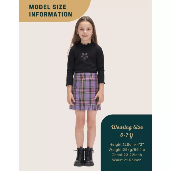 Girls and Toddlers Skirts Floral ampamp Plaid Mini Skirt with Builtin ShortsPurple pencil
