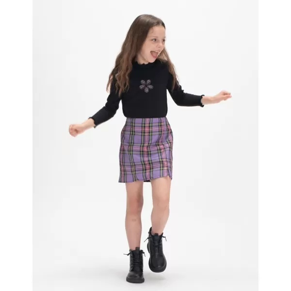 Girls and Toddlers Skirts Floral ampamp Plaid Mini Skirt with Builtin ShortsPurple pencil