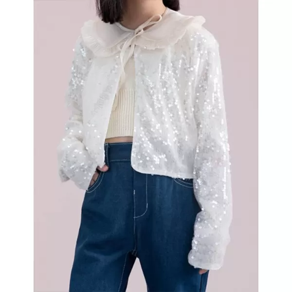 Long Sleeve Sparkle Sequin Cardigan for Girls Toddler ampamp Kids II Little Girls Shiny ShrugWhite sequin
