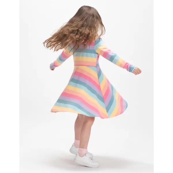 WELAKEN Cotton Sequins Unicorn Rainbow Stripes Dress for Girls Toddler ampamp Kids II Little Girls Long Sleeve Casual DressesRainbow