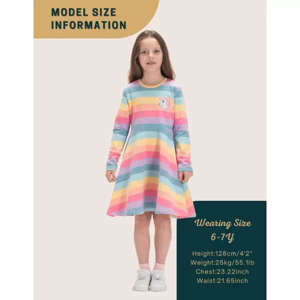 WELAKEN Cotton Sequins Unicorn Rainbow Stripes Dress for Girls Toddler ampamp Kids II Little Girls Long Sleeve Casual DressesRainbow