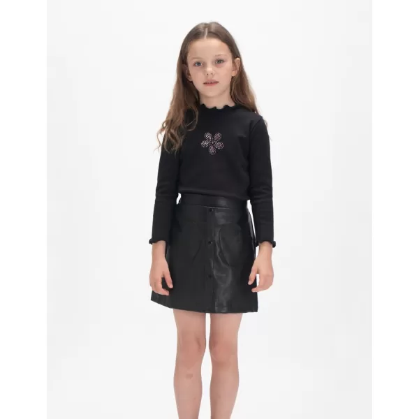 WELAKEN Faux Leather Skirt for Girls Toddler ampamp Kids ampamp Teens II Girls A Line Skirt with Two Front PocketsBlack heart Pockets