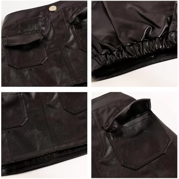 WELAKEN Faux Leather Skirt for Girls Toddler ampamp Kids ampamp Teens II Girls A Line Skirt with Two Front PocketsBlack square Pocket