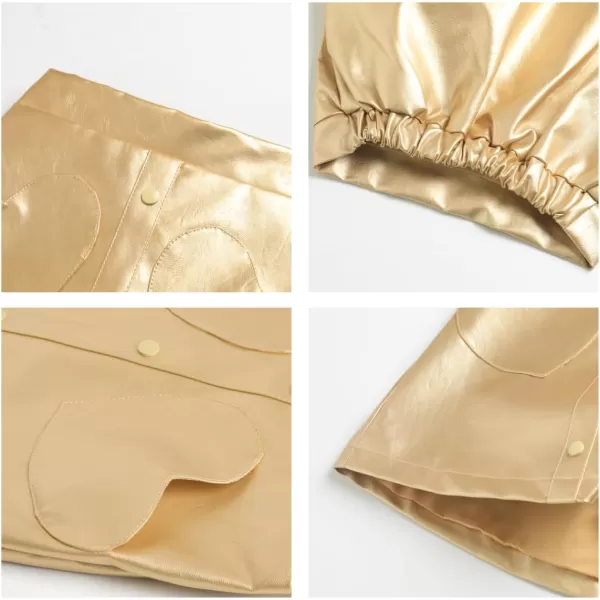 WELAKEN Faux Leather Skirt for Girls Toddler ampamp Kids ampamp Teens II Girls A Line Skirt with Two Front PocketsHeart gold