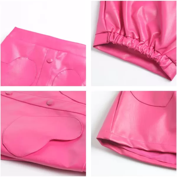WELAKEN Faux Leather Skirt for Girls Toddler ampamp Kids ampamp Teens II Girls A Line Skirt with Two Front PocketsHeart hot Pink