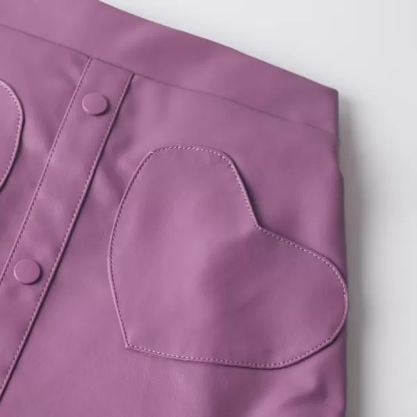WELAKEN Faux Leather Skirt for Girls Toddler ampamp Kids ampamp Teens II Girls A Line Skirt with Two Front PocketsHeart purple