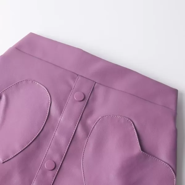 WELAKEN Faux Leather Skirt for Girls Toddler ampamp Kids ampamp Teens II Girls A Line Skirt with Two Front PocketsHeart purple